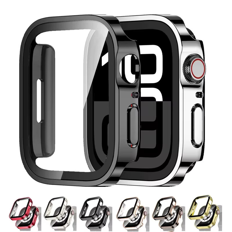 Displayschutz aus gehärtetem Glas für Apple Watch Serie 6, 7, 8, 9, 10 und 11 in Gold und Transparent mit gerader Kante - Bild 6