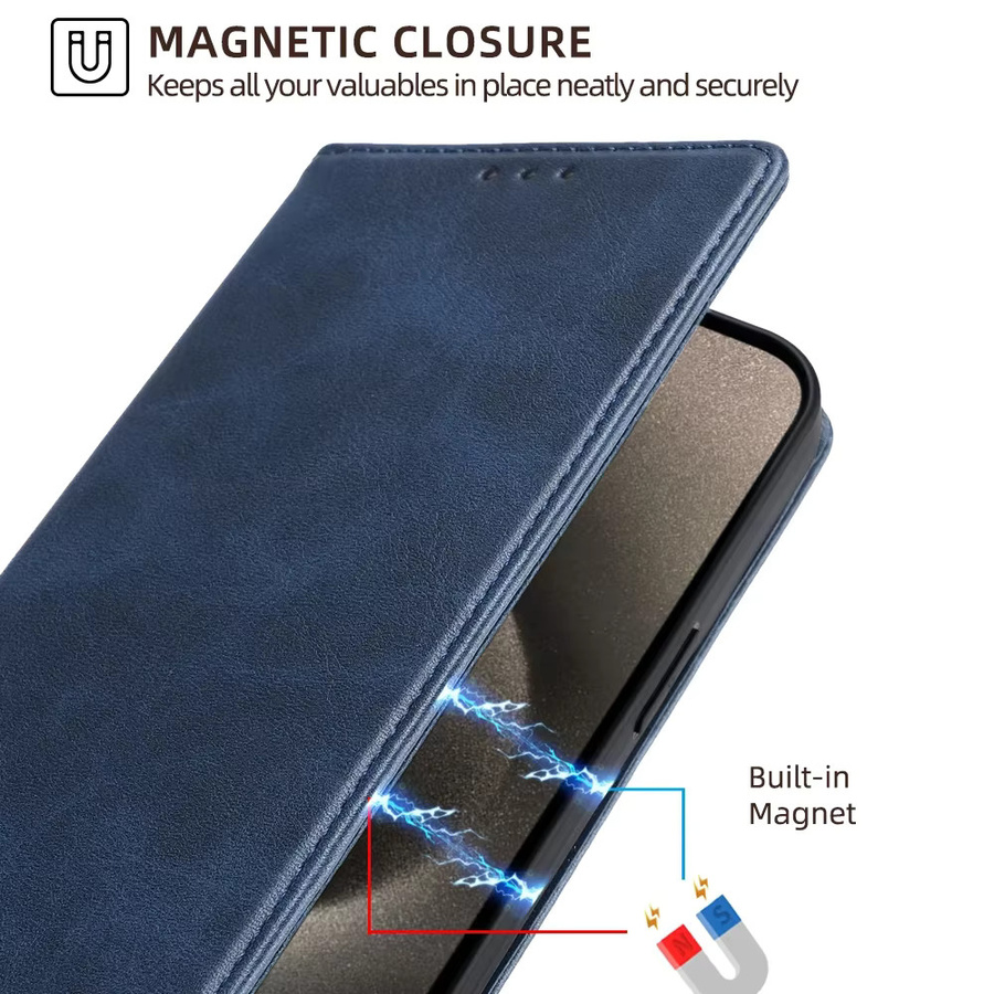 Business Leder Handyhülle für Apple iPhone als magnetische Brieftasche mit Kartenfächern in Blau - Bild 3