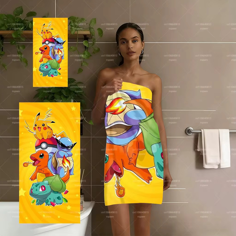 Potdemiel Strandtuch mit Pokemon Pikachu-Print in Gelb aus weicher Mikrofaser - Bild 2