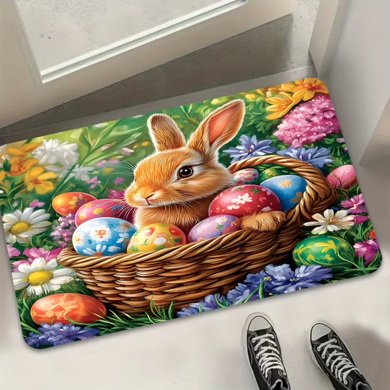 VIKAMA Oster-Bodenmatte mit Kaninchen und Osterei-Muster in Mehrfarbig für Eingangsbereich und Badezimmer - Bild 5