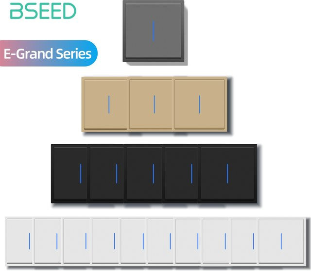 BSEED E-Grand Serie Lichtschalter 1 Gang 1 Weg mit LED-Hintergrundbeleuchtung, weiß, Kunststoff, quadratisch - Bild 1