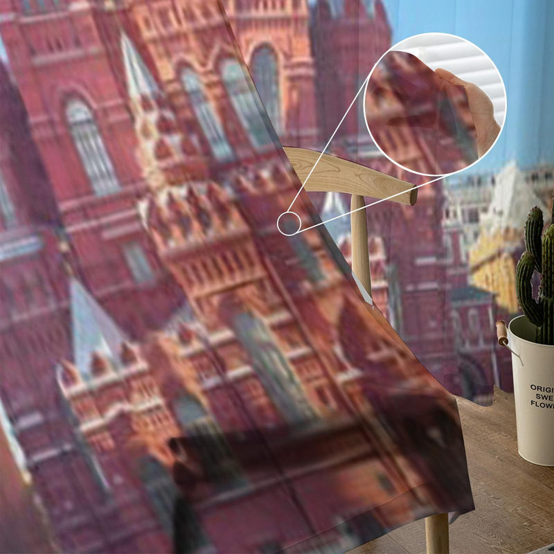 Transparente Chiffon-Vorhänge Super Six mit Motiv The State Historical Museum On Red Square in Grau, B: 135 cm, H: 114 cm - Bild 2