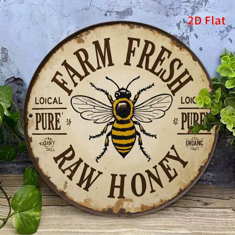 Rundes Vintage-Eisenschild Potdemiel Farm Fresh Honey mit Bienen-Design für Landhausdekoration Durchmesser: 20 cm - Bild 3