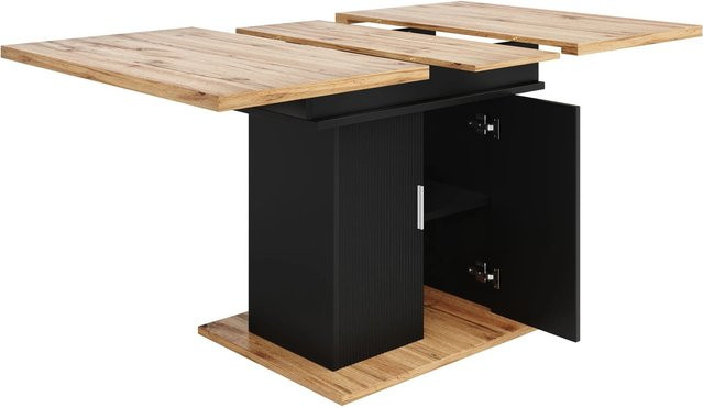 Merax Ausziehbarer Esstisch Modern in Schwarz und Braun mit Stauraum, B/T/H: 140 x 70 x 76 cm - Bild 1