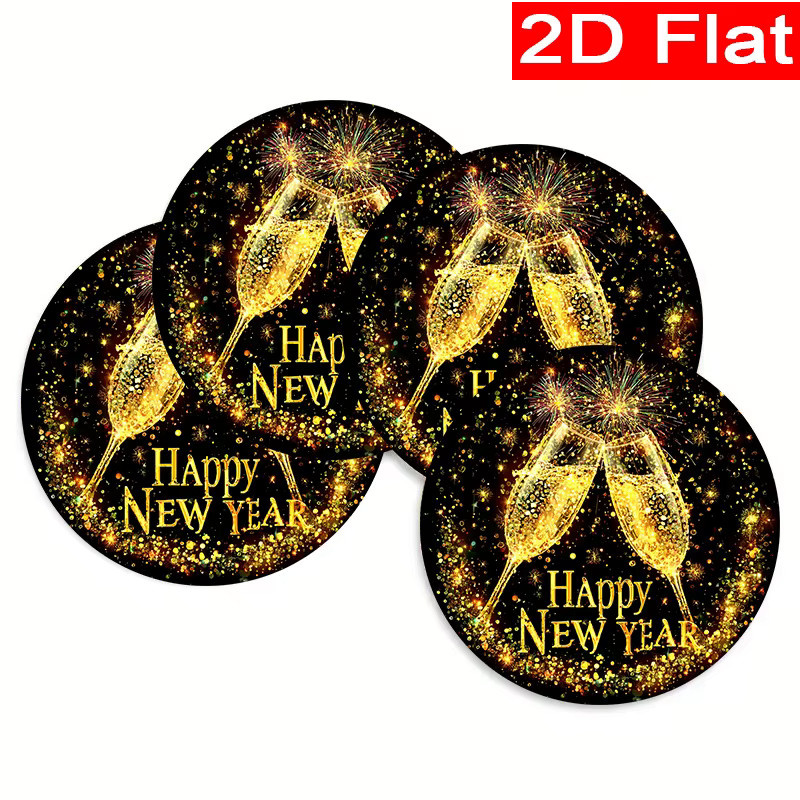 VIKAMA Runde Tischsets mit Neujahrsthema in Schwarz für Party und Restaurantdeko - Bild 4
