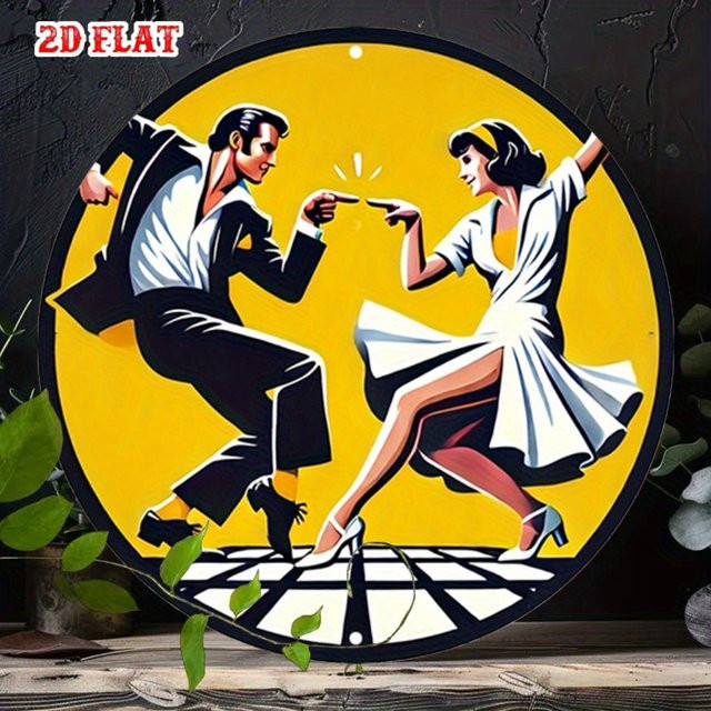 CIFBUY Retro Dance Metallblechschild Rund, Vintage Aluminium Wandkunst in Multicolour für Café, Garage und Home Decor, Durchmesser: 20 cm - Bild 1