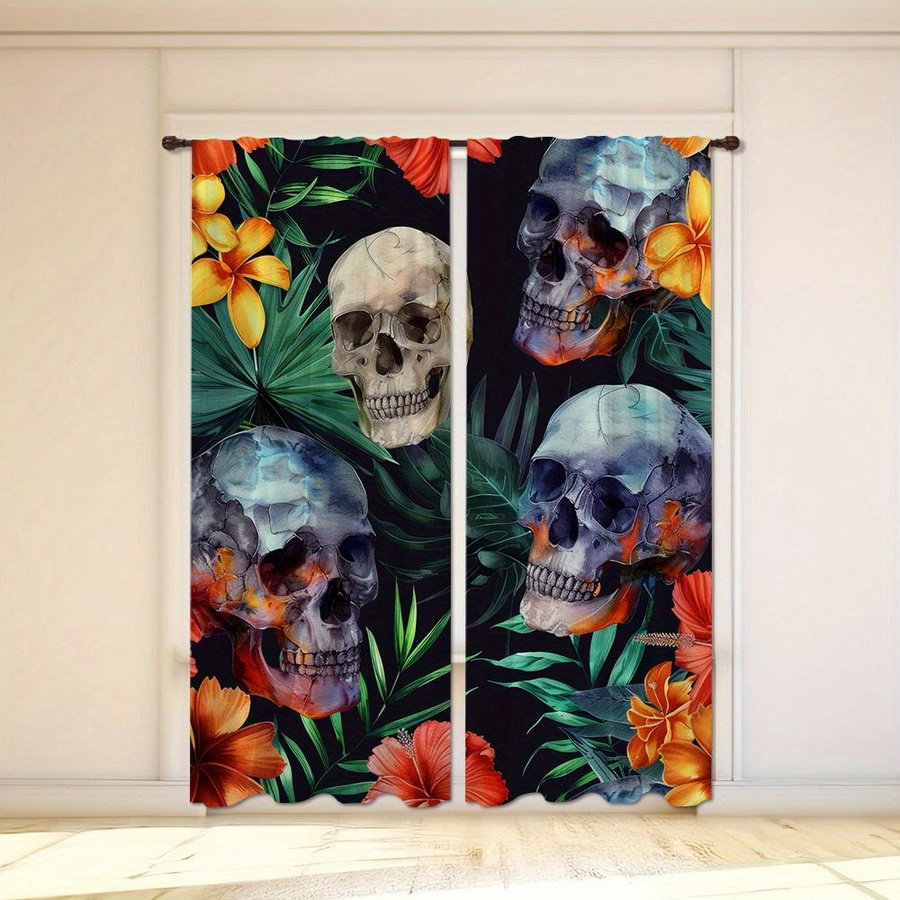 2er-Set dekorative Totenkopf-Vorhänge von Yiran Furniture, halbtransparent, mehrfarbig, Breite: 100 cm, Höhe: 130 cm - Bild 3