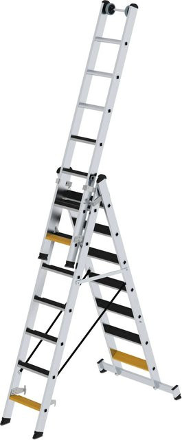 PROREGAL Stufen-Mehrzweckleiter 3-teilig mit Traverse und Clip-Step R13 in Silber, 3 x 7 Stufen - Bild 1