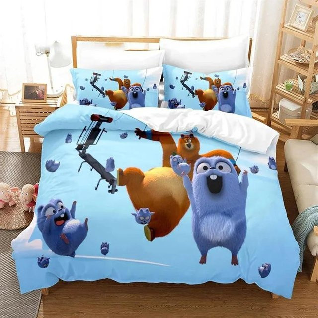 Bettwäsche-Set Grizzy und die Lemmings mit 3D-Druck für Kinder, Blau, B/H: 140 x 210 cm - Bild 1