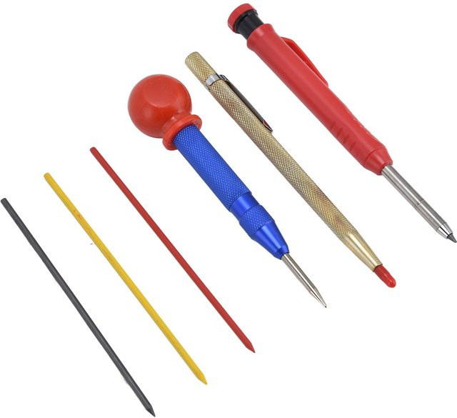 TOMTOP JMS Holzbearbeitungsstifte-Set mit Metall- und Graphit-Minen sowie Wachsmarkierstiften in Rot und Multicolour - Bild 1