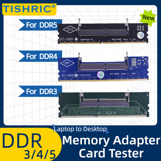 TISHRIC RAM Speicher Adapter Karte für DDR3 DDR4 DDR5 SO-DIMM zu DIMM Konverter, Schwarz - Bild 1