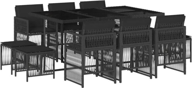 vidaXL 11-teilige Garten-Essgruppe aus Poly Rattan mit Kissen und Hartglas in Schwarz - Bild 1