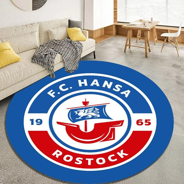 Runder Teppich Fc Hansa Cooler von On My Love Home in Grau und Blau, rutschfest und waschbar, Durchmesser: 80 cm - Bild 1