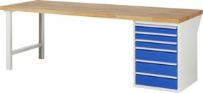 Rau Werkbank 7515A1 mit 6 Schubladen, Mehrfarbig, B: 250 cm, T: 90 cm, H: 89 cm - Bild 1