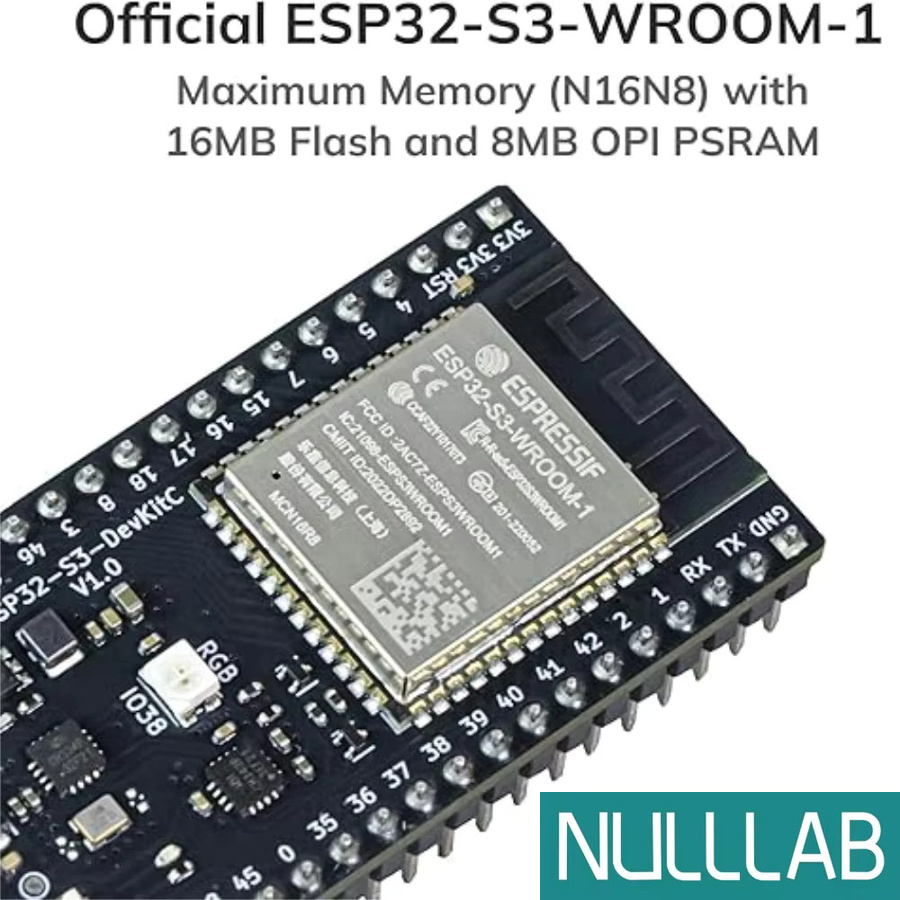 NullLab ESP32-S3 Entwicklungsboard mit WLAN und Bluetooth, USB-C Anschluss, Schwarz - Bild 3