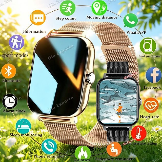 Ola Esporte Smartwatch mit 1,83 Zoll HD Voll-Touchscreen und Bluetooth-Gesprächsfunktion in Gold - Bild 1