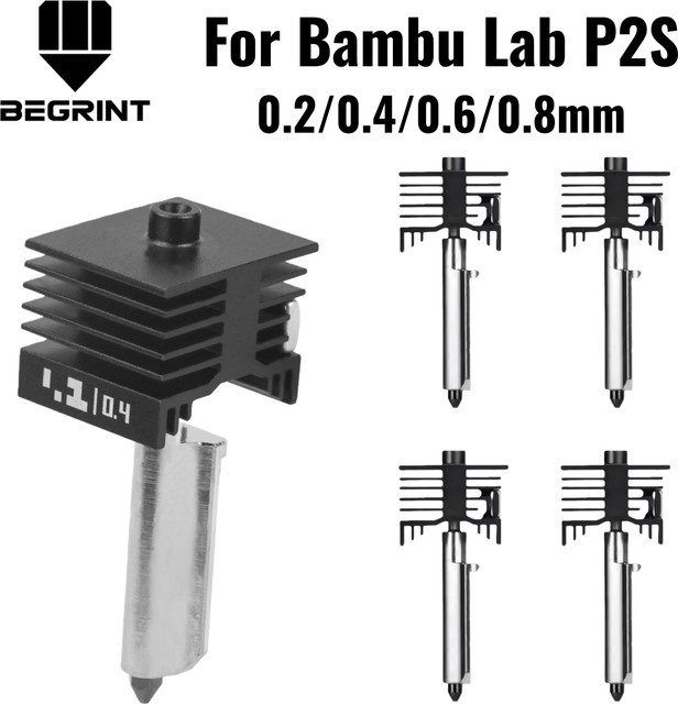 Bambu Lab Hotend-Kit für P2S 3D-Drucker mit gehärteten Stahl-Düsen in 0,2 mm, 0,4 mm, 0,6 mm und 0,8 mm, Farbe Schwarz - Bild 1