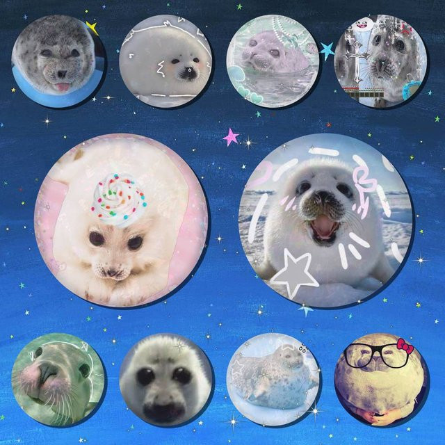 Bilibili Seal Sea Badge Runde Manga-Anstecknadeln aus Metall in Multicolour für Rucksäcke und Kleidung - Bild 1