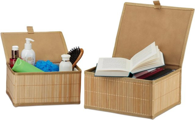 Relaxdays Aufbewahrungskorb 2-teilig aus Bambus in Natur Beige, B: 14 cm, T: 30 cm, H: 23 cm - Bild 1