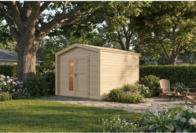 Weka Holz-Gartenhaus Killarney mit Satteldach in Natur Braun, B/T: 311 x 313 cm - Bild 1