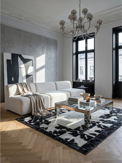 Waschbarer Flachwebteppich PIZOL von Kadima Design im Patchwork-Stil, Schwarz, B: 140 cm, T: 200 cm - Bild 1