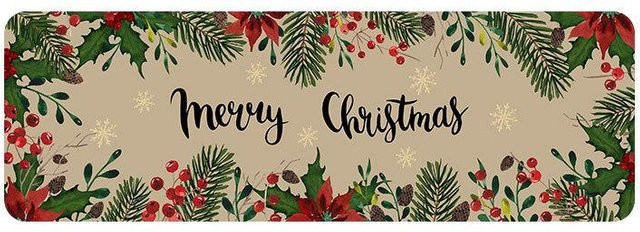 Rutschfeste Weihnachtliche Bodenmatte aus Leinen in Beige, B/T: 40 x 70 cm - Bild 1