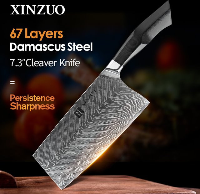 XINZUO Cleaver Küchenmesser aus Damaststahl in Silber mit ergonomischem Griff, 18,5 cm - Bild 1