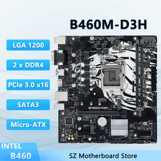XINRENCHONG B460M-D3H Motherboard Micro ATX mit LGA 1200 Sockel, unterstützt Intel i9-10900K, i7-10700K, i5-10400 und i3-10100 CPUs, DDR4 64GB, M.2, SATA III und HDMI, Schwarz - Bild 1
