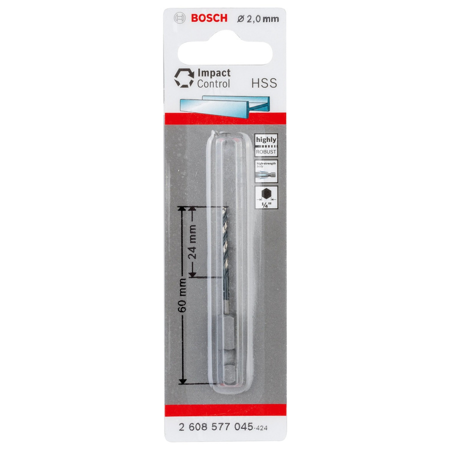 Bosch HSS-G Impact Control Spiralbohrer mit 1/4 Zoll 6-kant Schaft in Silber, Durchmesser: 2,0 mm, Spirallänge: 24 mm, Gesamtlänge: 60 mm - Bild 3