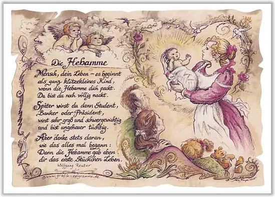 Zunftbild Hebamme als Vintage Paper Poster im A4-Format, Mehrfarbig - Bild 1