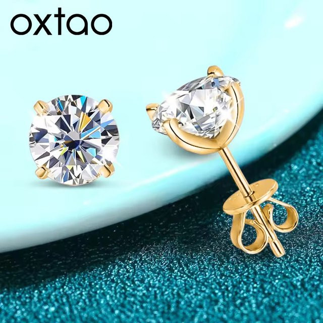 OXTAO Ohrstecker Moissanit, 14 Karat Gold gefüllt, Damen - Bild 1