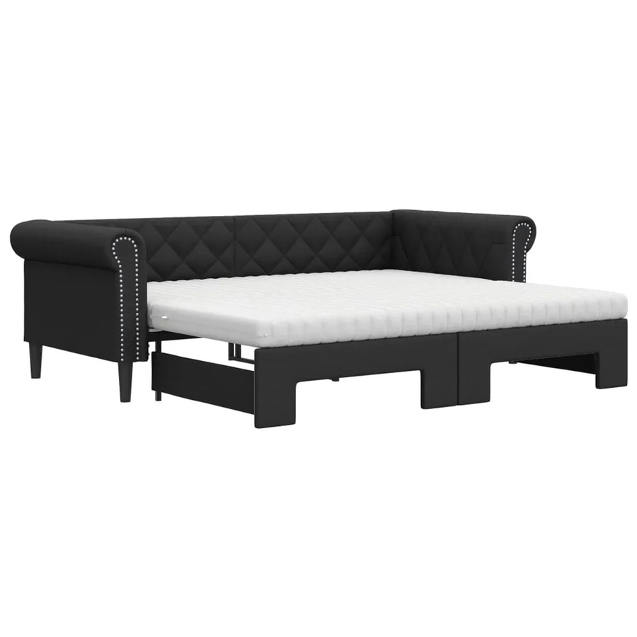 vidaXL Tagesbett ausziehbar mit Matratze in Schwarz aus Kunstleder und verschiedenen Materialien, B/T/H: 80–90 x 190/200 cm - Bild 2