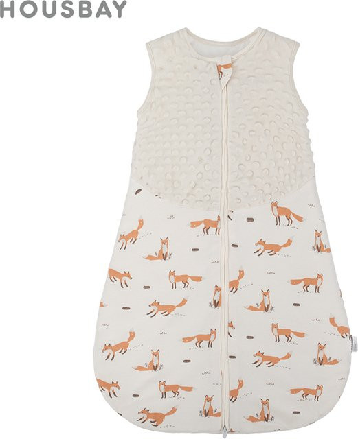 HOUSBAY Baby-Schlafsack mit Fuchs-Print in Beige für 3–24 Monate aus Samt mit Patchwork-Design - Bild 1