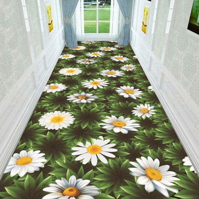 WTEMPO 3D Teppich Gras Spaziergang Pfad Brücke in Grün, waschbarer Polyester Teppich für Wohnzimmer, Flur, Schlafzimmer und Küche, Breite: 100 cm, Höhe: 100 cm - Bild 1