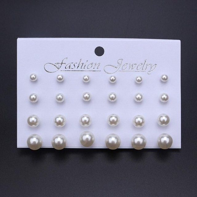 Ohrringe Damen, Perle, Beige, Weiß, Messing, 12 Paar Set - Bild 1