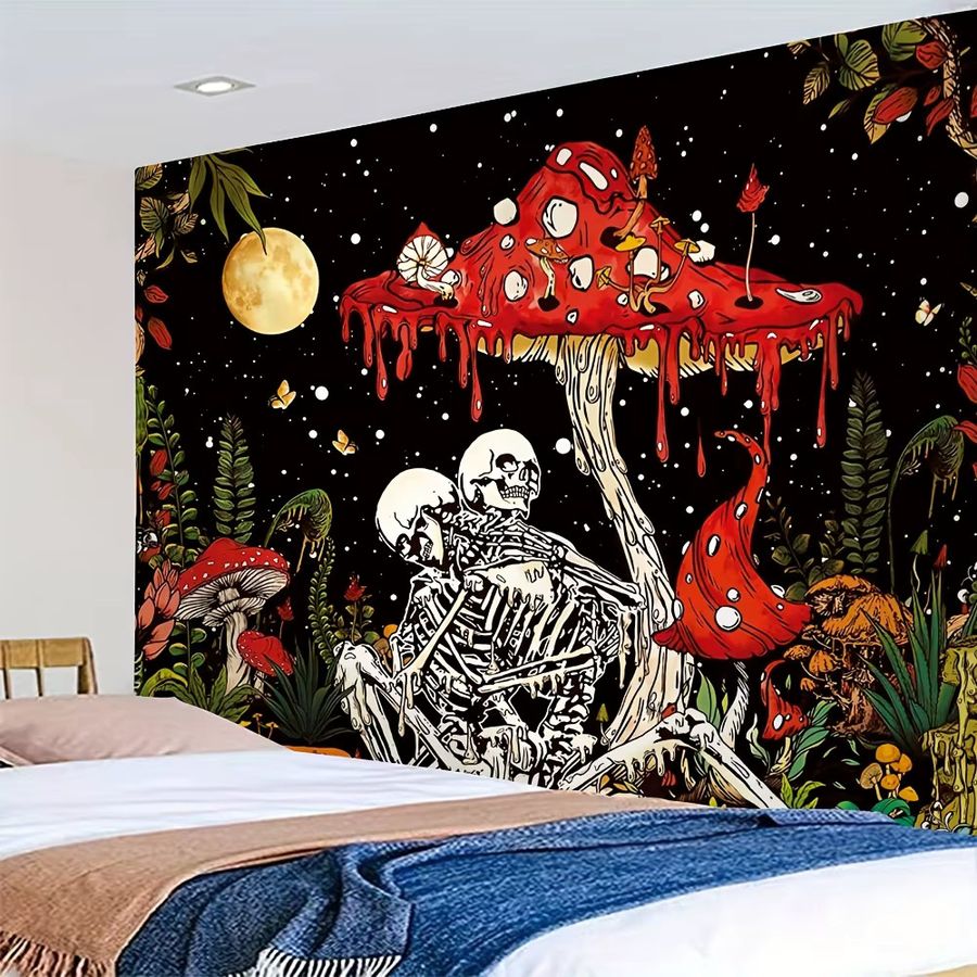 VIKAMA Wandteppich mit romantischem Schädel-Paar in Multicolor als Wanddekoration für Wohnzimmer und Schlafzimmer - Bild 2