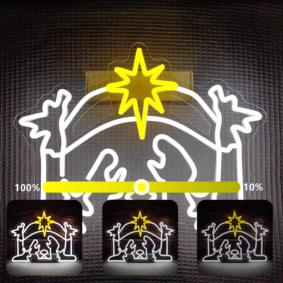 Dimmbares Weihnachtskrippe Neonschild zur Wanddekoration in Weiß mit USB-Anschluss - Bild 4