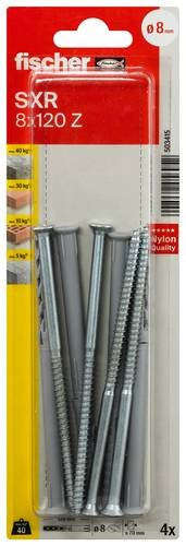 Fischer Langschaftdübel SXR Universal Dübel aus Nylon in Grau und Silber, Durchmesser: 8 mm, Länge: 120 mm - Bild 1