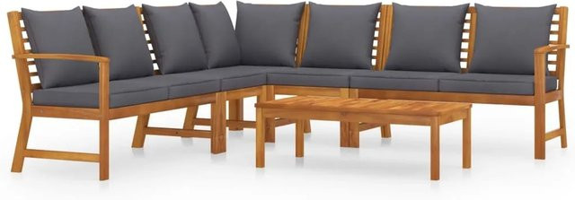 vidaXL 6-tlg Garten-Lounge-Set aus Akazienholz in L-Form mit grauen Auflagen - Bild 1