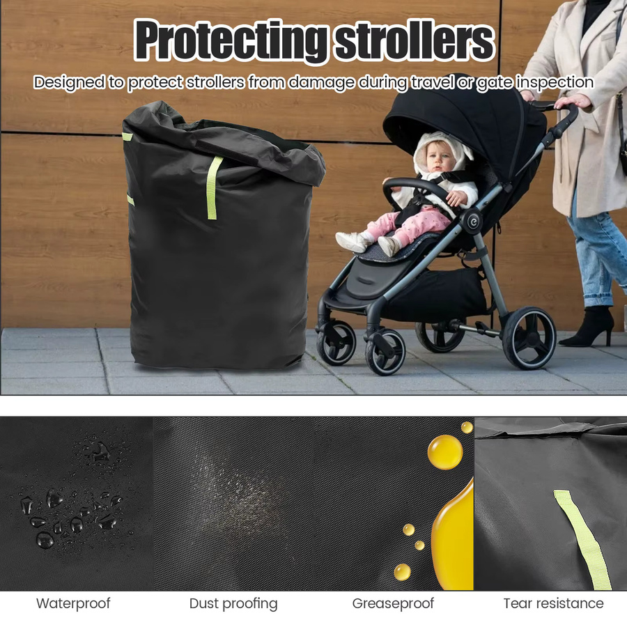 Wasserdichte Kinderwagen-Abdeckungstasche von Air Train aus 420D Oxford-Stoff in Schwarz mit verstellbarem Riemen für die Reise und den Check-in - Bild 2