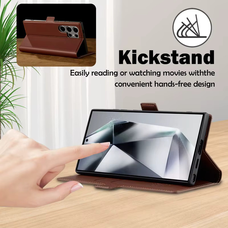EUCAGR Magnetische Flip Ledertasche als Brieftasche und Handyhülle für Samsung Galaxy S26 Ultra S25 FE S25 S24 Ultra S23 Plus S22 S21 FE in Schwarz oder Braun - Bild 5