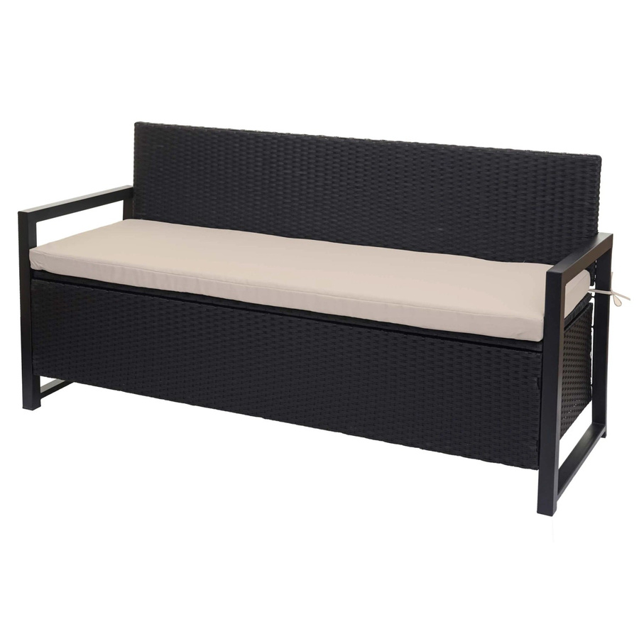 MCW Poly-Rattan 3er Sitzbank F39 als Gartenbank mit Staufach und Sitzkissen, anthrazit und beige - Bild 2