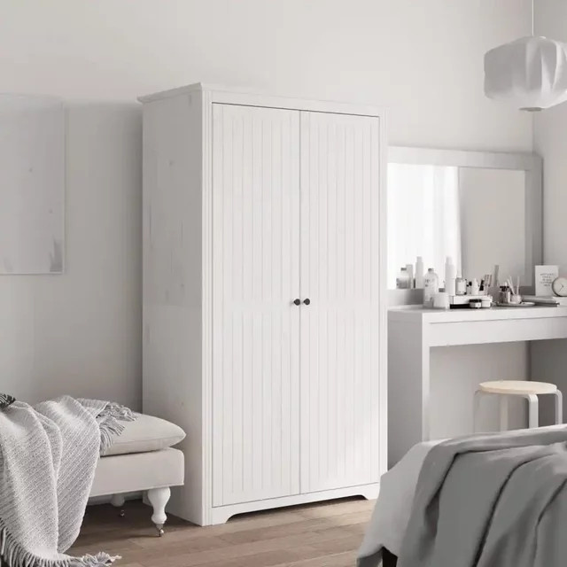 VIDAXL Kleiderschrank aus Kiefernholz in Weiß, B/T/H: 99 x 53,5 x 173 cm - Bild 1