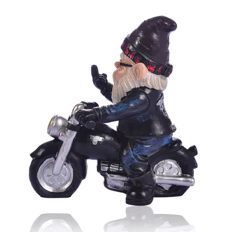 Bunter Gartenzwerg als Biker auf Motorrad aus Kunstharz als dekorative Gartenfigur - Bild 5