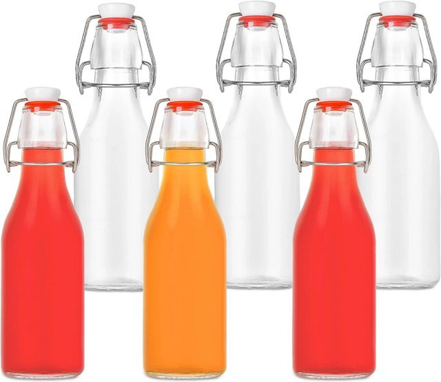 Relaxdays 6er Set Likörflaschen aus Glas mit Bügelverschluss, transparent, 250 ml pro Flasche - Bild 1