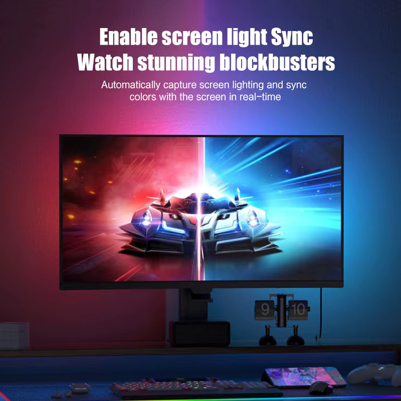Flying Elephant RGB Ambilight LED-Streifen für Computermonitor mit USB-C-Anschluss und Softwaresteuerung, Multicolor - Bild 6