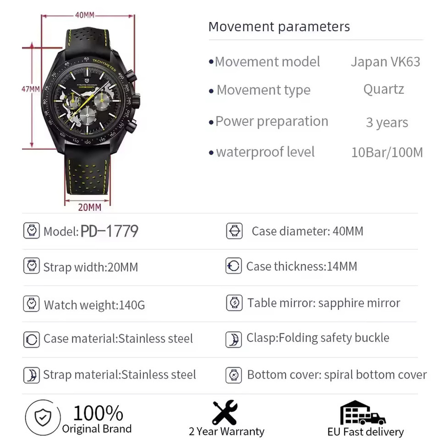 PAGANI DESIGN Chronograph, Quarz, Edelstahl, Schwarz, Herren - Bild 6