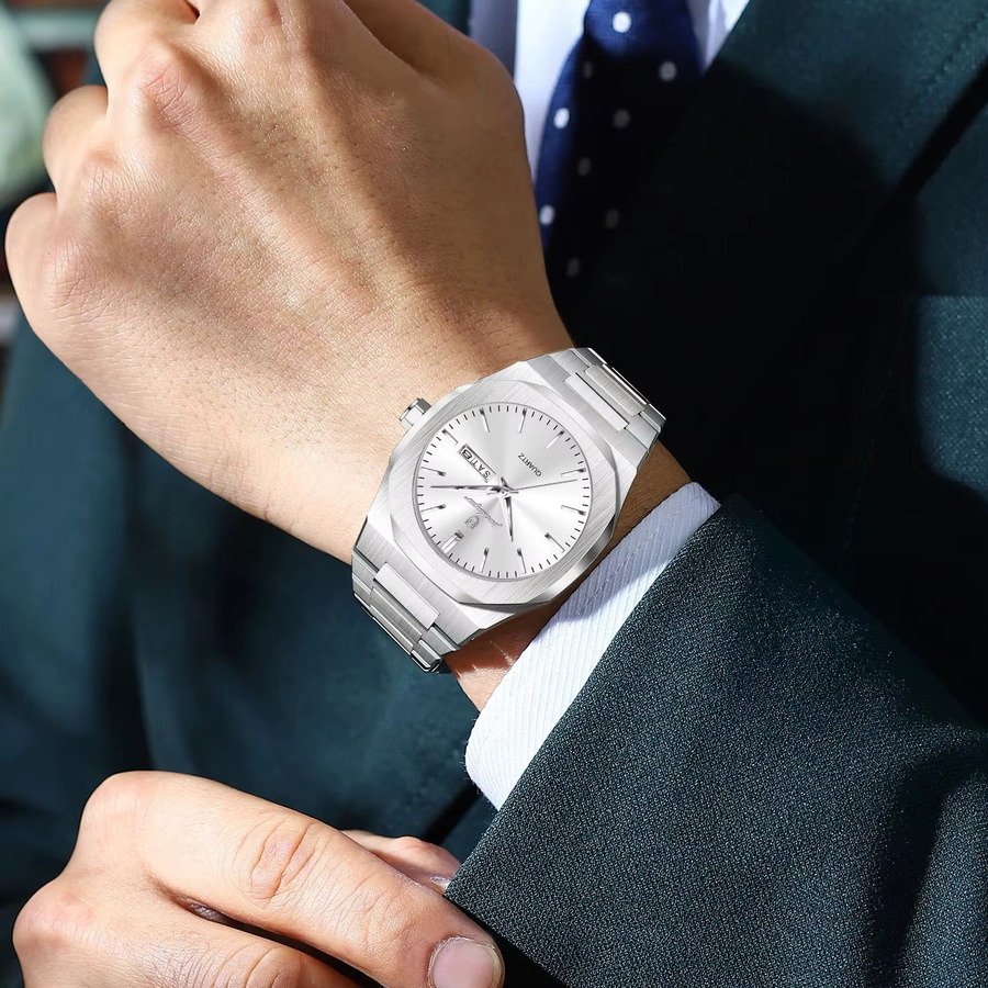 POEDAGAR Armbanduhr Quarz, Edelstahl, Silber, Herren - Bild 6