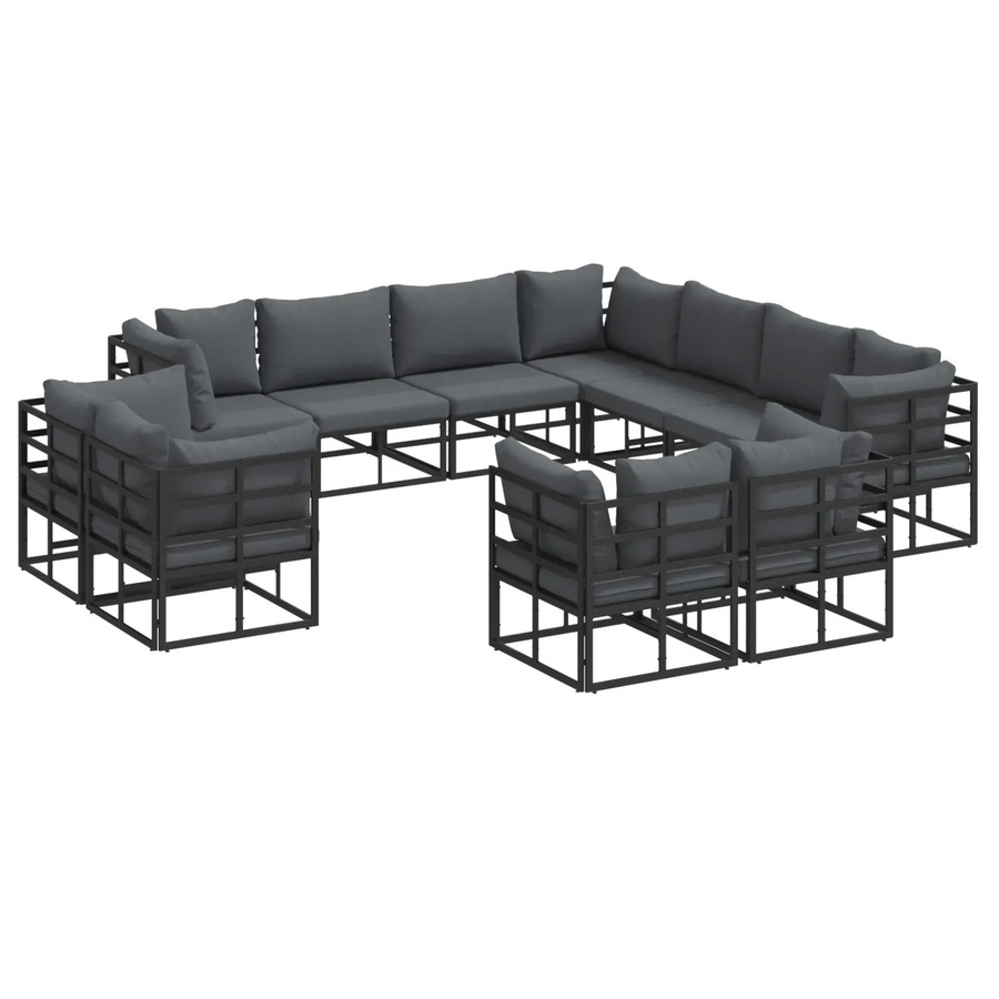 vidaXL Garten-Sofa-Set 11-teilig aus pulverbeschichtetem Aluminium in Schwarz mit Kissen und Gartentisch - Bild 2