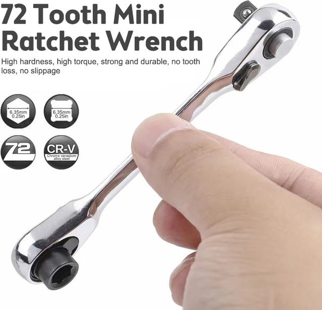 Mini Treble 2-in-1 Ratschenschlüssel und Sechskant-Schraubendreher Set, 1/4 Zoll, Silber - Bild 1